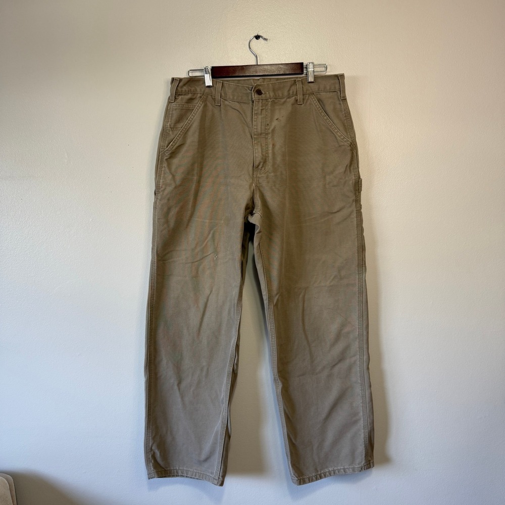 Carhartt‎ Distressed Men Khaki Carpenter Pants Utility 100% Cotton Size 36x30